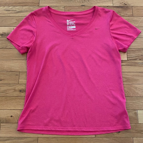 Nike Tops - Nike Dri Fit Athletic Cut V Neck Short Sleeve Tee Shirt Women's Medium Pink